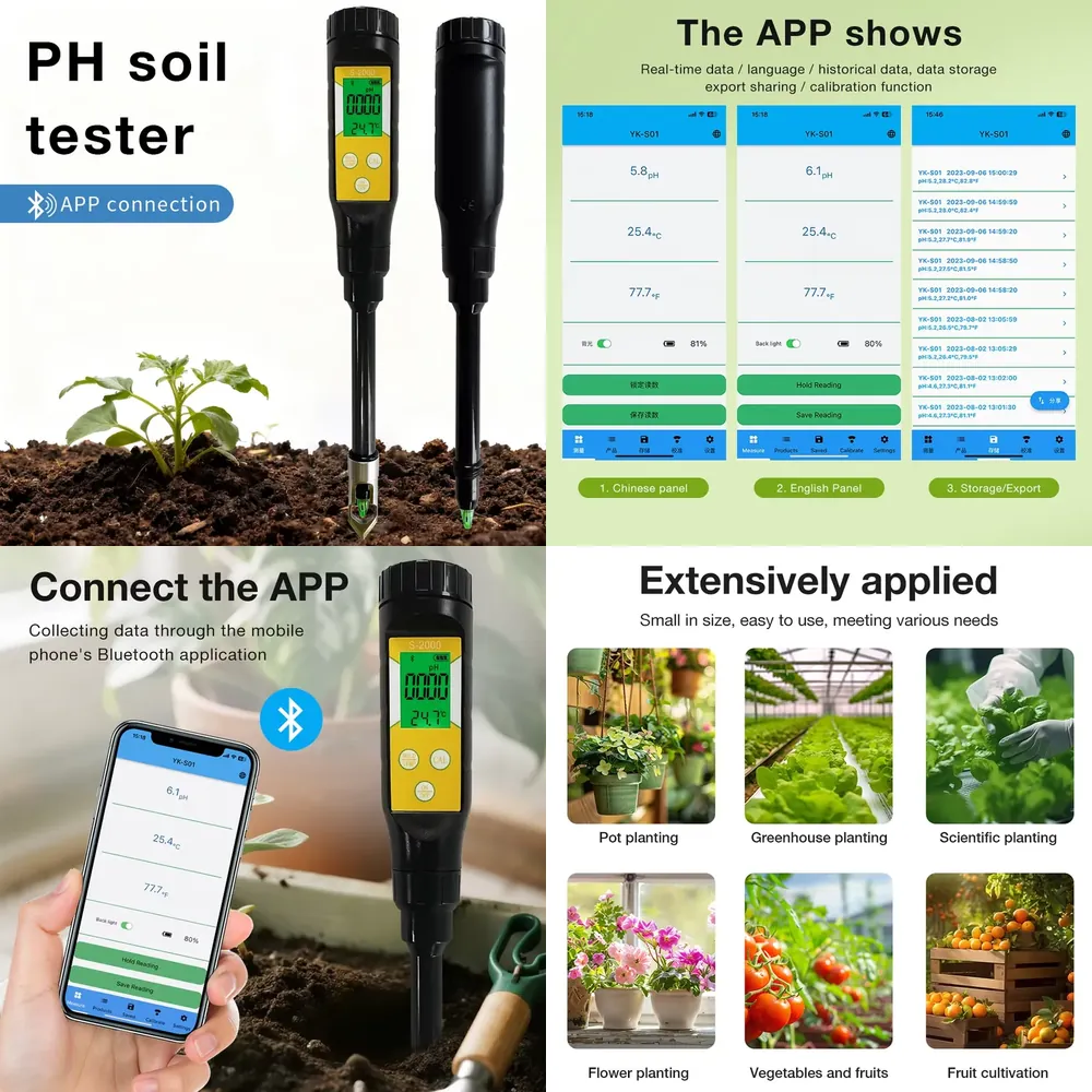 Smart Gardening - WAP01スマート土壌pHメーター、高精度温度酸性度測定（0.0～14.0pH）、鉢植え、庭園、農地、植栽用