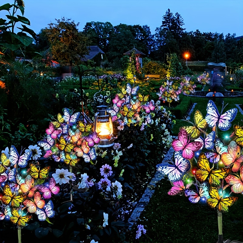 Smart Garden Ornaments - ソーラー LED バタフライガーデンライト防水カラフルな屋外芝生パスランプ庭パティオフェスティバルクリスマス屋根装飾用
