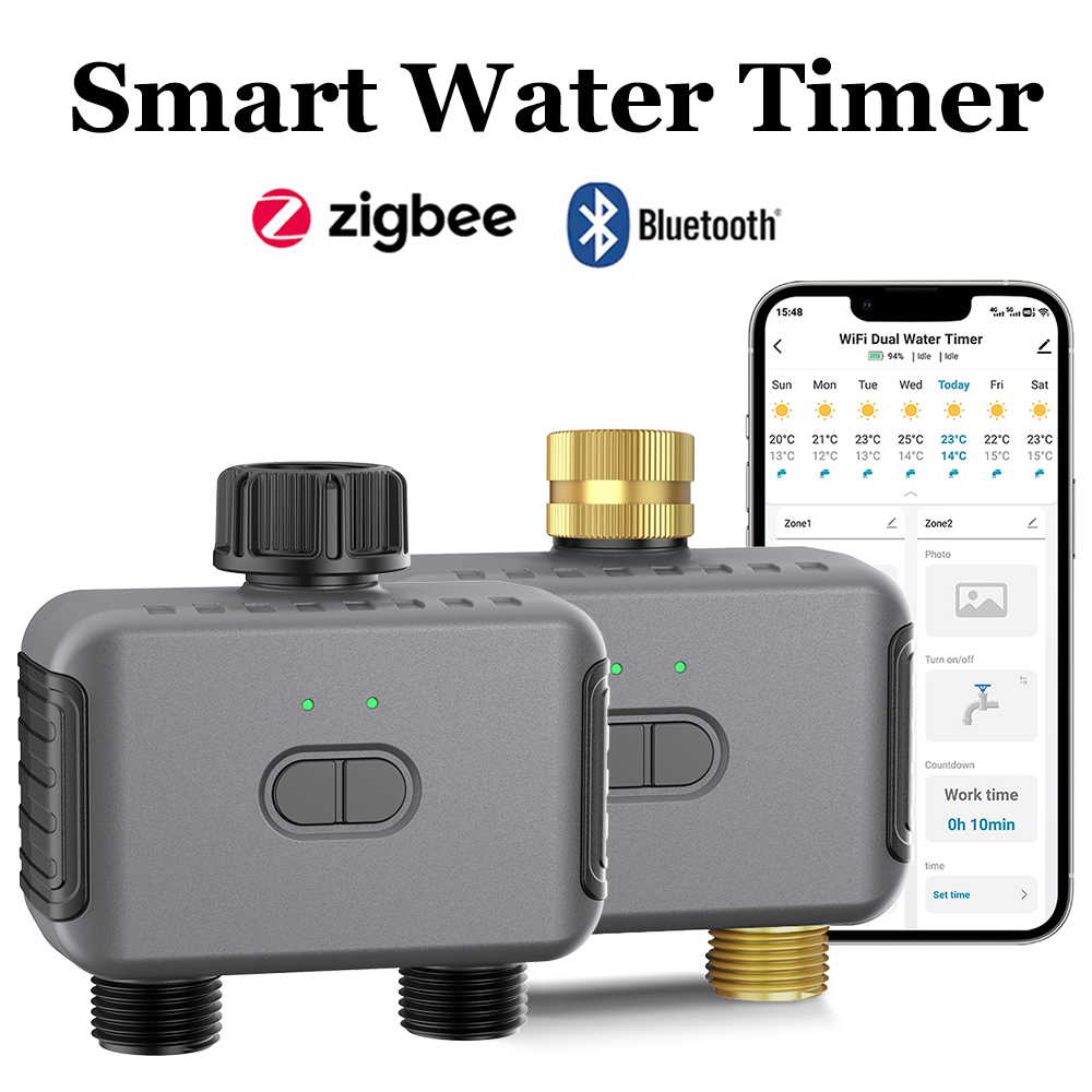 Smart Gardening - Tuya スマートウォータータイマー Zigbee/BT 自動灌漑コントローラー 2 出口スプリンクラー庭の散水システムサポート