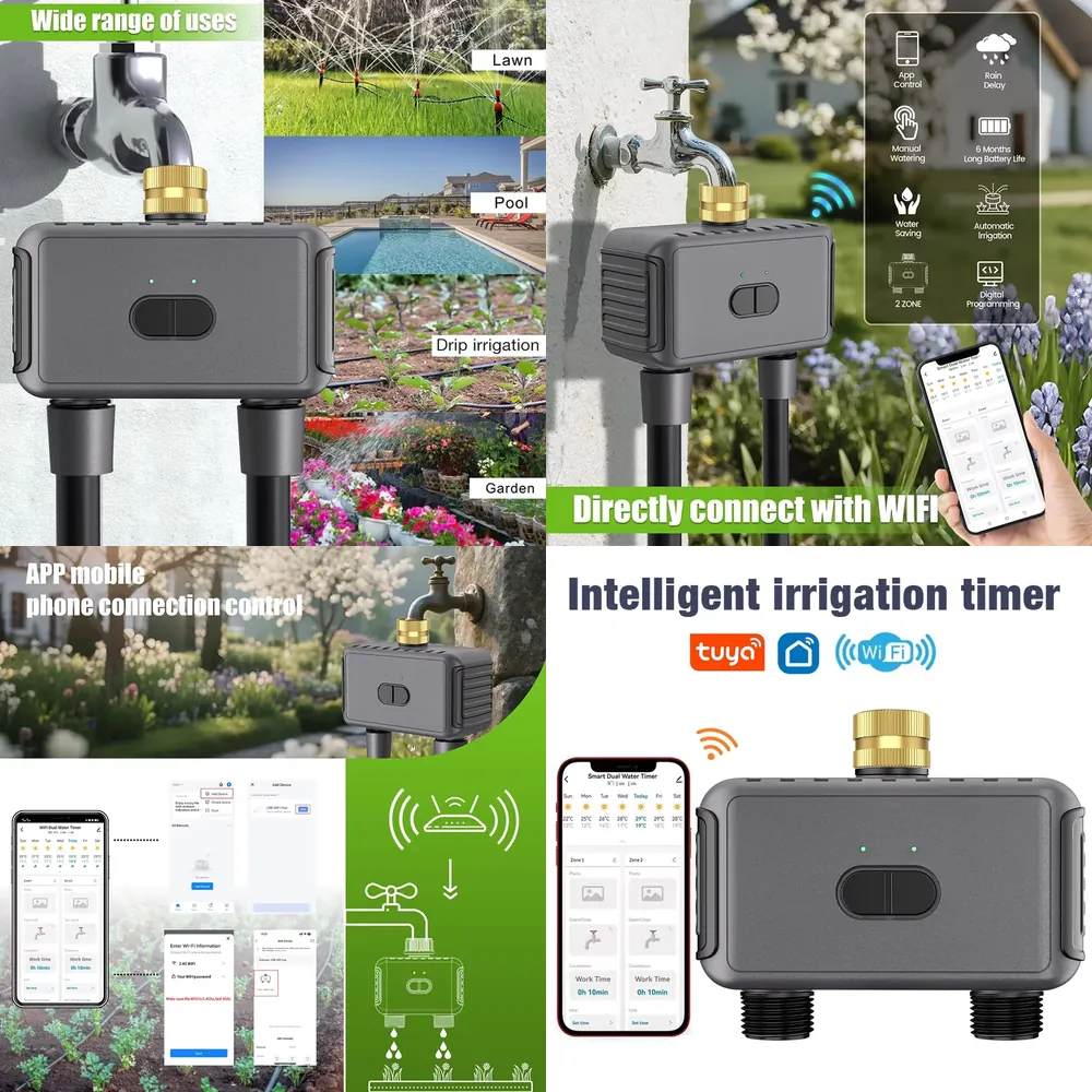 Smart Gardening - WAP01 WiFiアプリ制御 デュアルホース水タイマー スマート2口スプリンクラータイマー ガーデン散水システム 点滴灌漑