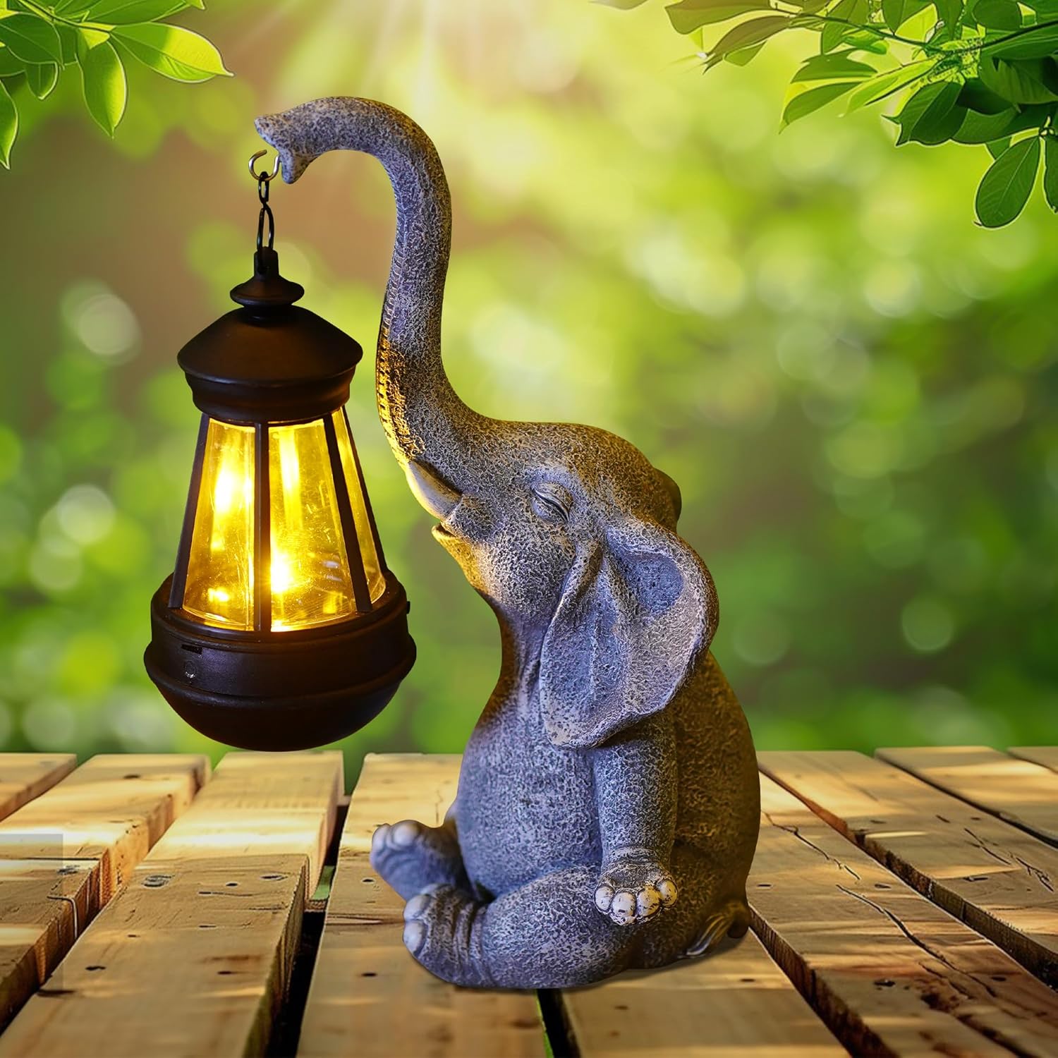 1PC 樹脂製象の庭の置物 ソーラーランタンライト付き かわ - Smart Garden Ornaments のレビューと価格